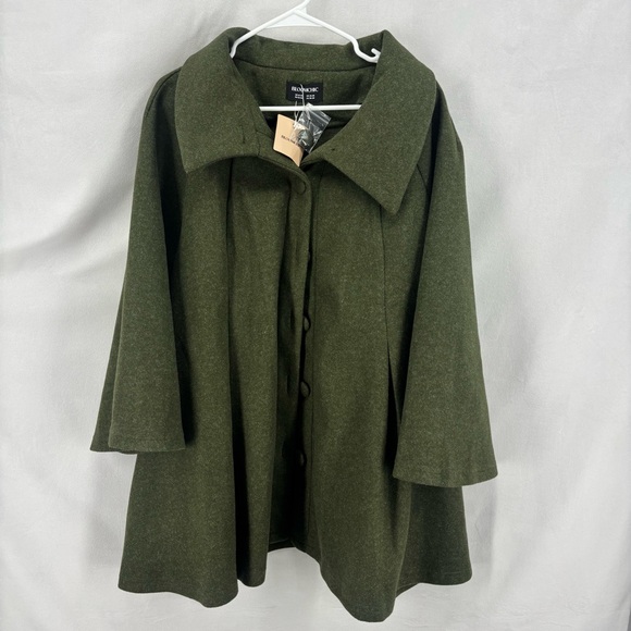 BloomChic Green A Line Button Jacket Flared Sleeve Plus Women’s Size 22 24 - Picture 2 of 9
